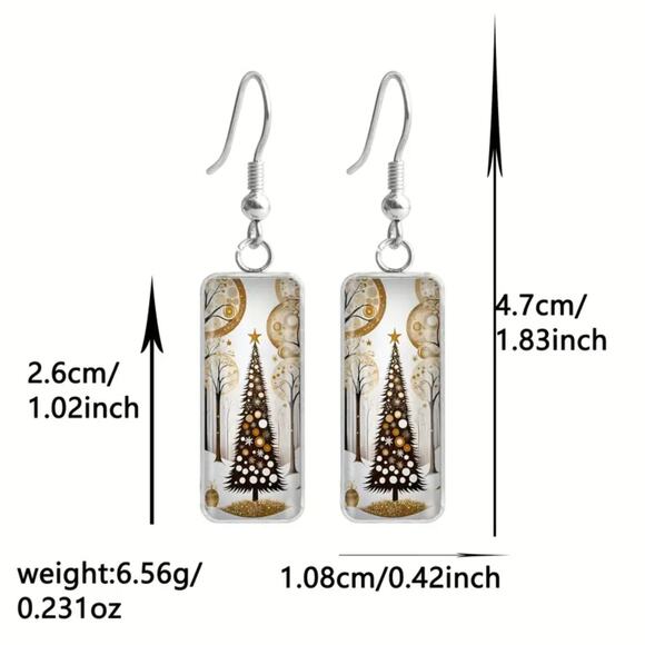 Stainless Steel Christmas Tree Earrings | Elegant Holiday Jewelry Glass Accents - Picture 2 of 14